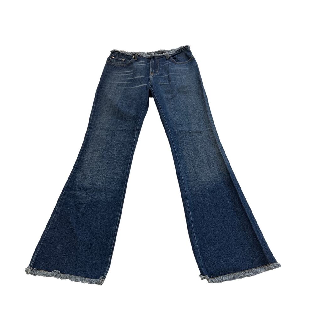 Express Womens 27 Low Rise Fray Hem Flare Denim Jeans Vintage Y2k Baddie